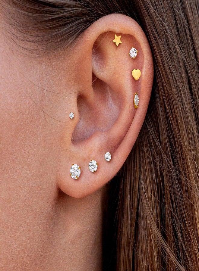 GEMQUEEN أقراط GEMQUEEN ذات ظهر مسطح، مضادة للحساسية - أقراط من الفولاذ المقاوم للصدأ مطلية بالذهب عيار 14، مقاس 18، مناسبة لثقب الغضروف، الحلزون، الزنمة، الصدفة، ميدوسا، مجوهرات ثقب صغيرة للشفة والأنف، مناسبة للنساء والرجال، قابلة للعكس - Image 5